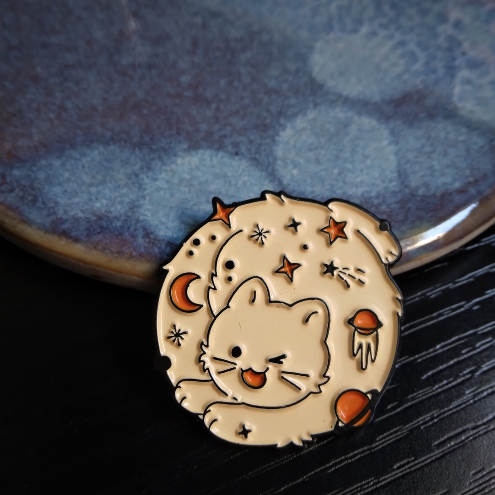 Galaxy Cat Orange Enamel Pin